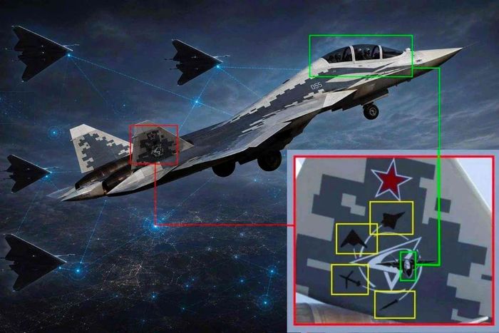 Nga dự định dùng tiêm kích hai ghế Su-57D làm nền tảng thử nghiệm AI tác chiến điều khiển UAV S-70 Okhotnik và bầy drone tự chủ tương lai. Ảnh: Nguồn ảnh: Army Recognition