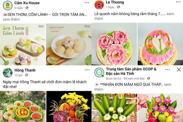 Các cơ sở kinh doanh đăng bài giới thiệu các lễ vật cúng rằm tháng Bảy để khách hàng "lên đơn".