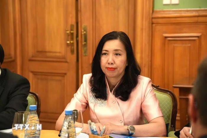 Thứ trưởng Bộ Ngoại giao Việt Nam Lê Thị Thu Hằng phát biểu tại buổi Tham vấn chính trị Việt-Nga. (Ảnh: Trần Hải/TTXVN)