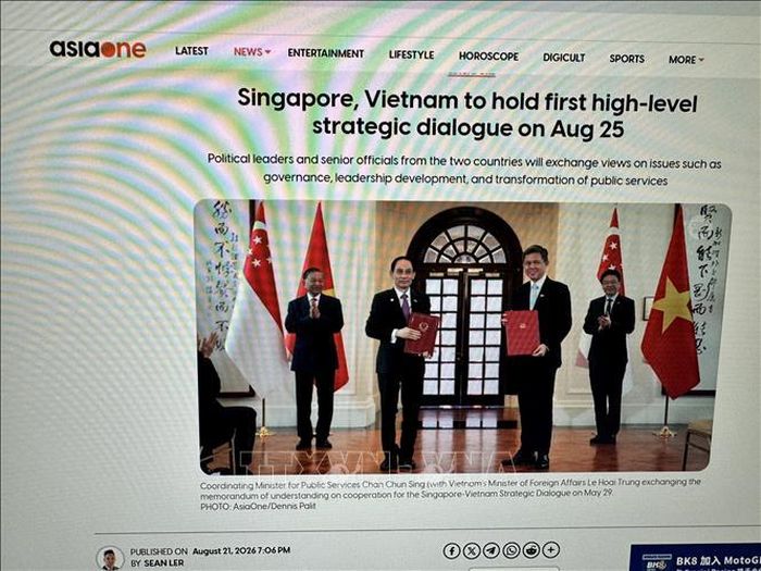 Trang AsiaOne đưa tin về chuyến thăm Singapore của TTBBT Trần Cẩm Tú. Ảnh: Đỗ Vân/PV TTXVN tại Singapore