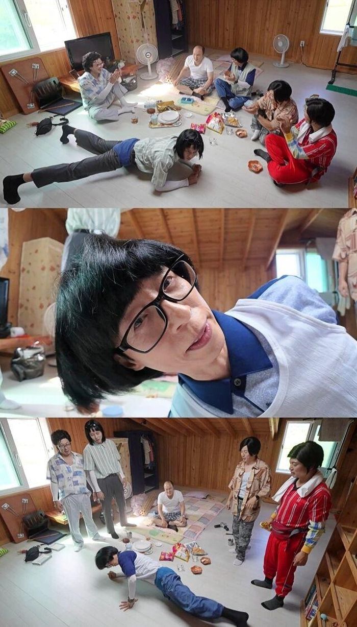 Màn so tài tạo dáng của Yoo Jae Suk và Joo Woo Jae khiến trường quay bật cười.