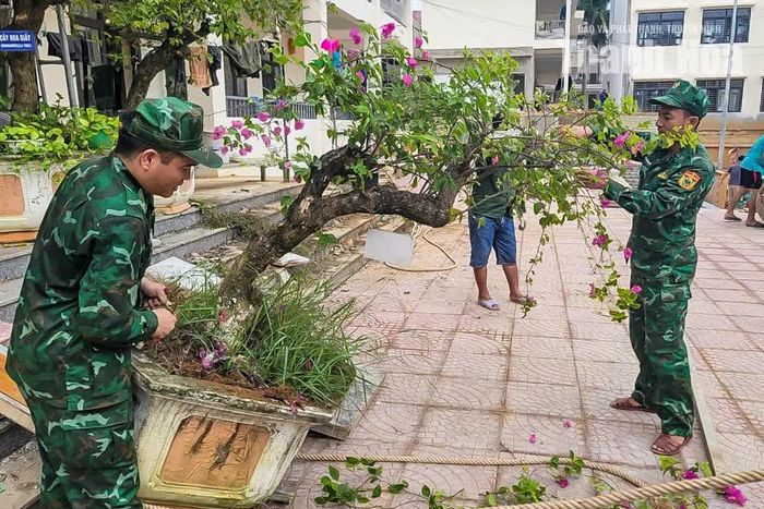 Từng phần việc nhỏ của mỗi người đang góp sức tạo nên diện mạo xanh, sạch, khang trang cho ngôi trường vùng biên.