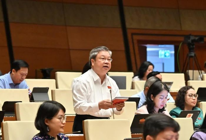 Đại biểu Bùi Văn Dũng, Đoàn ĐBQH tỉnh Thanh Hóa thảo luận tại hội trường. Ảnh: Lâm Hiển