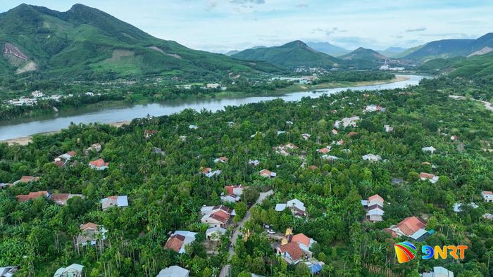 Làng Đại Bình xanh mướt bên dòng Thu Bồn. Ảnh: HOÀNG ĐẠO