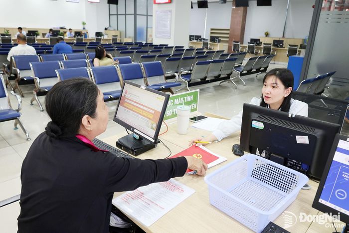 Cán bộ Trung tâm Phục vụ hành chính công thành phố giải quyết thủ tục hành chính cho người dân.