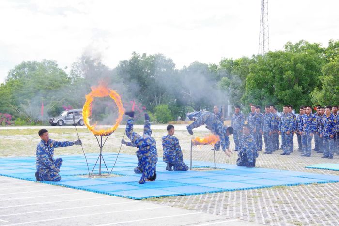Biểu diễn võ thuật nhảy qua vòng lửa.