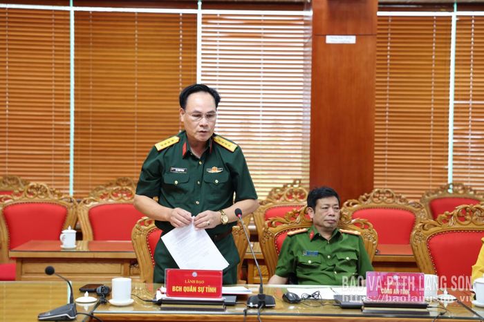 Lãnh đạo Bộ Chỉ huy quân sự tỉnh phát biểu tại cuộc họp