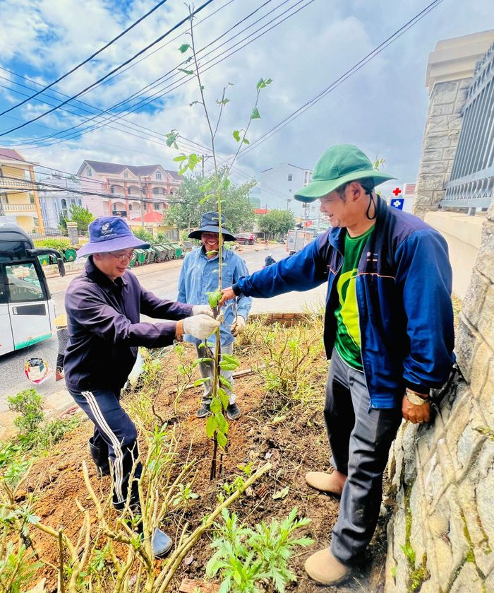 Nhân dân tổ dân phố An Sơn 1, phường Xuân Hương - Đà Lạt ra quân Ngày chủ nhật xanh, trồng mai anh đào. Ảnh: N.Thu