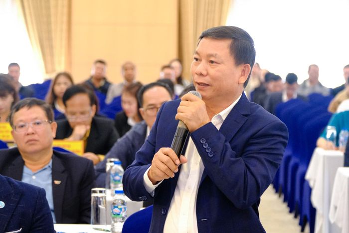 Ông Nguyễn Công Bình, Tổng Giám đốc Geleximco Nam Sài Gòn, Chủ tịch Hội doanh nghiệp Nam Sài Gòn phát biểu tại hội nghị