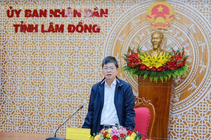 Ủy viên Ban Thường vụ Tỉnh ủy, Phó Chủ tịch UBND tỉnh Lâm Đồng Nguyễn Hồng Hải phát biểu chỉ đạo tại buổi làm việc