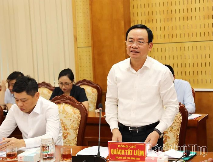 Đồng chí Phó Chủ tịch UBND tỉnh Quách Tất Liêm phát biểu tại buổi làm việc.