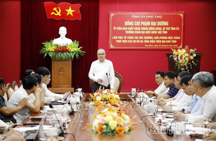Đồng chí Bí thư Tỉnh ủy, Trưởng Đoàn ĐBQH tỉnh Phạm Đại Dương chủ trì buổi làm việc.