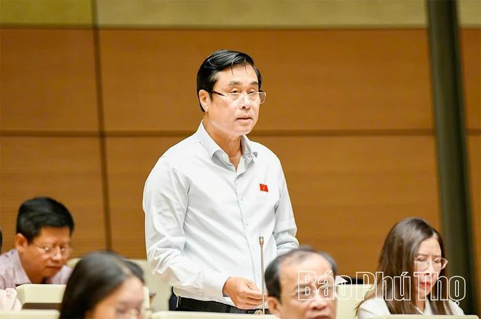 Đại biểu Quốc hội tỉnh Phú Thọ Nguyễn Cao Sơn thảo luận ở hội trường.
