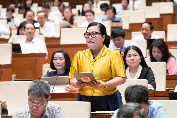 Đại biểu Trịnh Xuân An (đoàn Đồng Nai) và đại biểu Nguyễn Thị Sửu (đoàn TP Huế). Ảnh: Media Quốc hội.