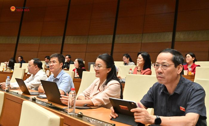 Các ĐBQH tỉnh Nghệ An dự phiên thảo luận tại hội trường. Ảnh: Quang Khánh