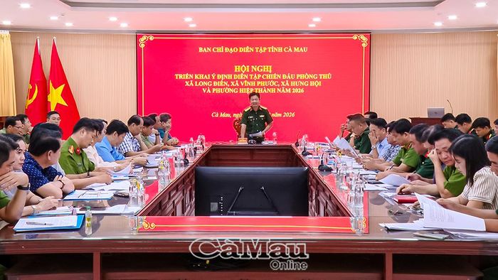 Đại tá Nguyễn Minh Quí, Phó Chỉ huy trưởng, Tham mưu trưởng Bộ CHQS tỉnh, phát biểu chỉ đạo và kết luận hội nghị.
