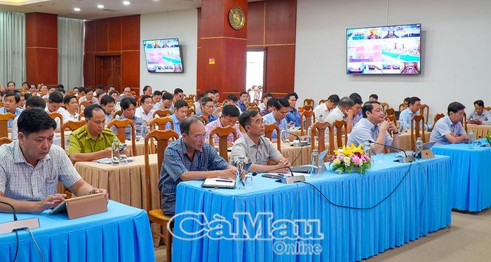 Các đại biểu tham dự hội nghị tại điểm cầu UBND tỉnh Cà Mau.