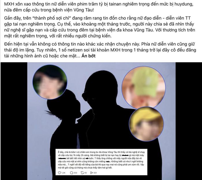 Mạng xã hội xôn xao tin đồn về nữ diễn viên nhập viện ở Vũng Tàu không rõ nguyên nhân (Ảnh: MXH)