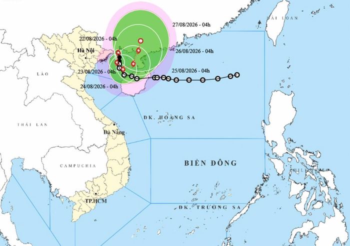 Bản đồ dự báo đường đi, khu vực ảnh hưởng của bão số 4. (Nguồn: NCHMF)