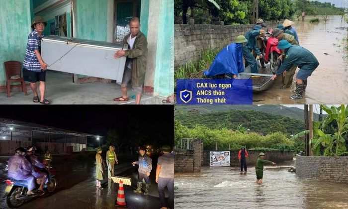 Lực lượng chức năng hỗ trợ người dân sơ tán.