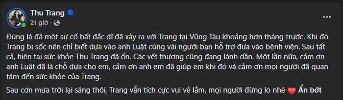 Thu Trang lên tiếng trấn an khán giả...