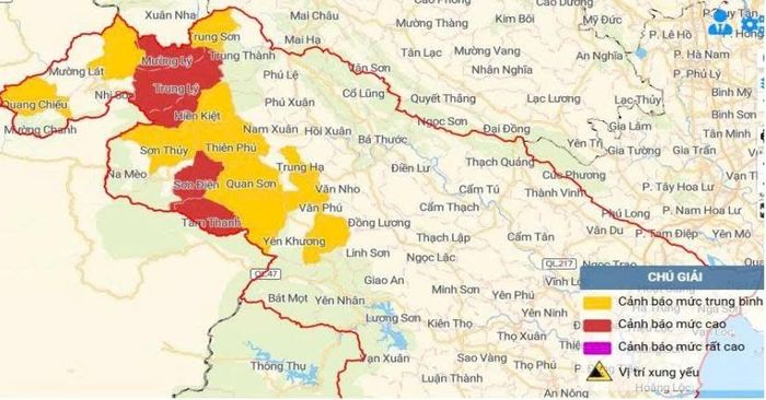 Bản đồ nguy cơ lũ quét, sạt lở đất đá trên các khu vực tỉnh Thanh Hóa