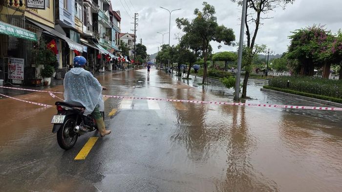 Hàng rào mềm cảnh báo ngập lụt đường Nguyễn Du, phường Đông Kinh ven sông Kỳ Cùng, tỉnh Lạng Sơn. Ảnh: Quang Duy - TTXVN
