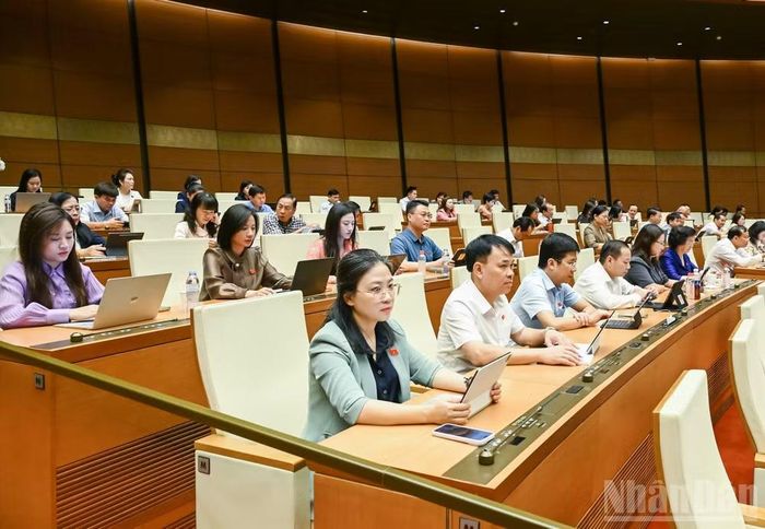Quốc hội làm việc tại hội trường. (Ảnh: DUY LINH)