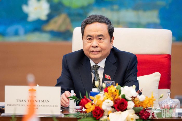 Chủ tịch Quốc hội Trần Thanh Mẫn phát biểu tại cuộc hội đàm.