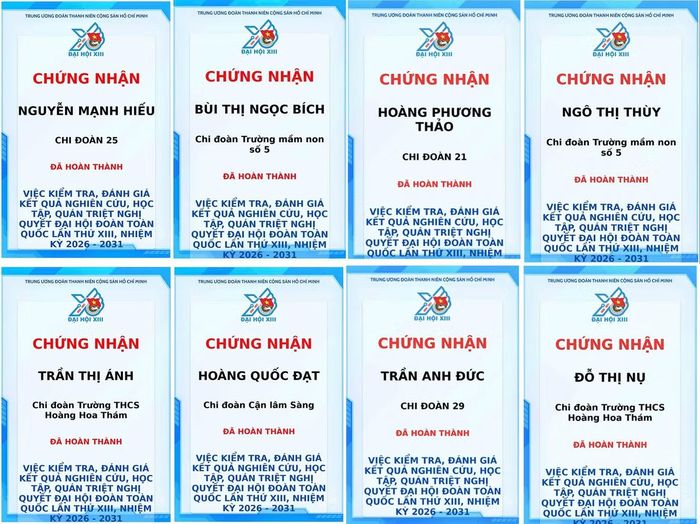 Nhiều đoàn viên, cán bộ Đoàn phường Ngọc Hà nhận chứng nhận.