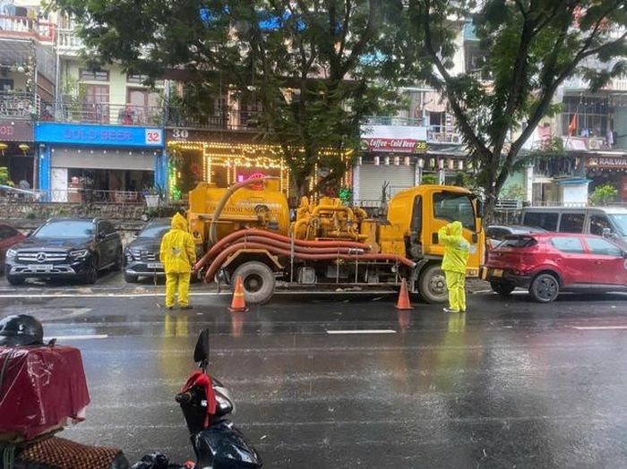 Mưa lớn trên diện rộng, Hà Nội chưa ghi nhận điểm úng ngập. Ảnh: Công ty TNHH Thoát nước Hà Nội.
