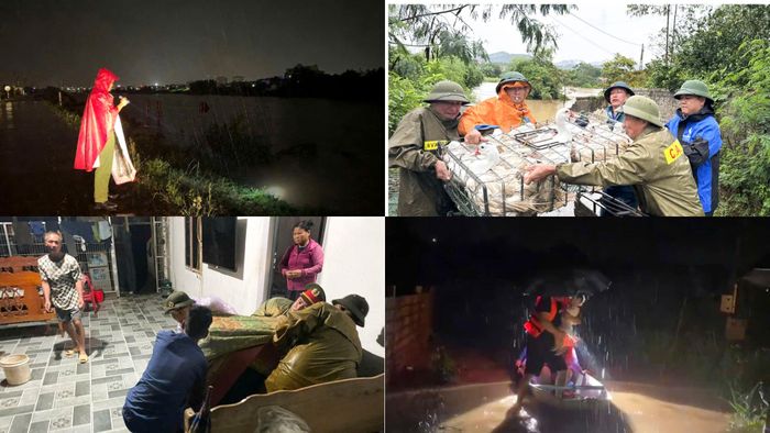 Công an phường Tiền Phong, Công an xã Kép, Biển Động và xã Đèo Gia hỗ trợ người dân khỏi khu vực bị chia cắt. Ảnh: B.K