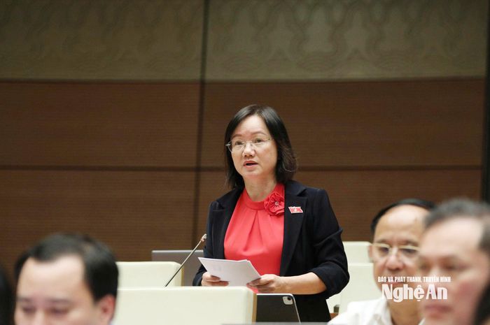 Đại biểu Thái Thị An Chung - Phó trưởng Đoàn chuyên trách Đoàn ĐBQH tỉnh Nghệ An phát biểu thảo luận. Ảnh: Lâm Hiển