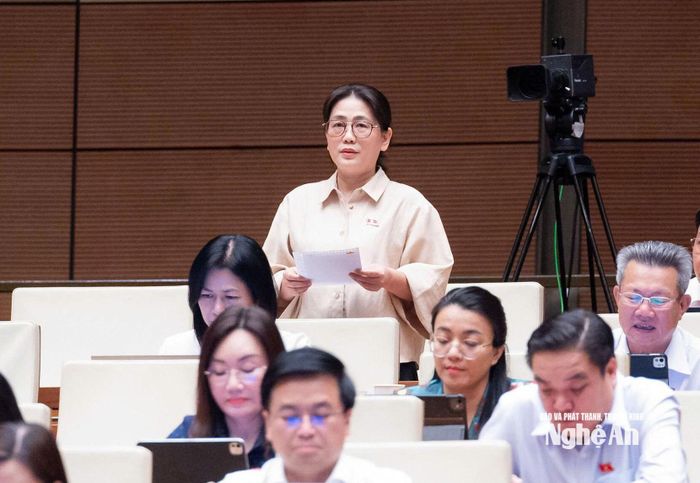 Đại biểu Phan Thị Nguyệt Thu - Chánh án Toà án nhân dân tỉnh phát biểu thảo luận. Ảnh: Quang Vinh