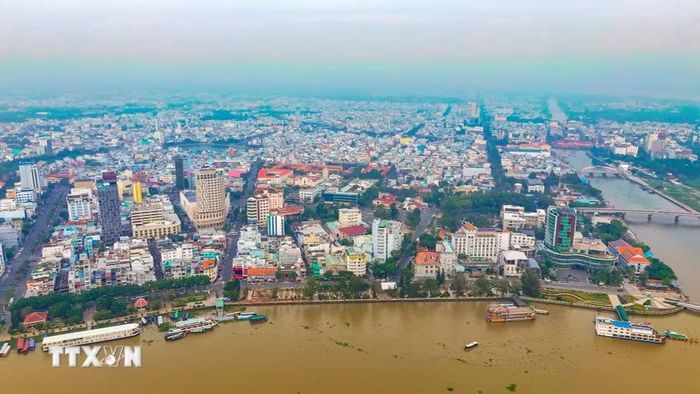 Bến Ninh Kiều, thành phố Cần Thơ nhìn từ trên cao. (Ảnh: Thanh Liêm/TTXVN)