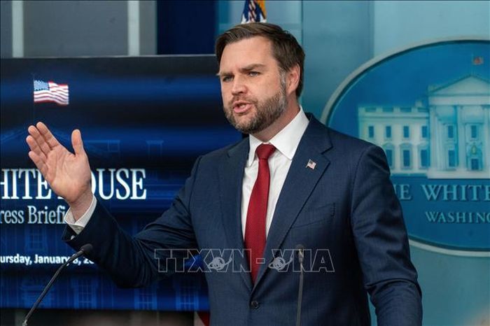 Phó Tổng thống Mỹ JD Vance tại cuộc họp báo ở Nhà Trắng, Washington, D.C. Ảnh: THX/TTXVN