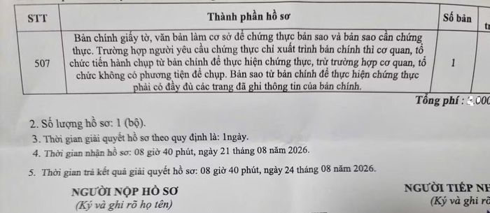 Lịch hẹn trả lại hồ sơ sau 1 ngày tiếp nhận