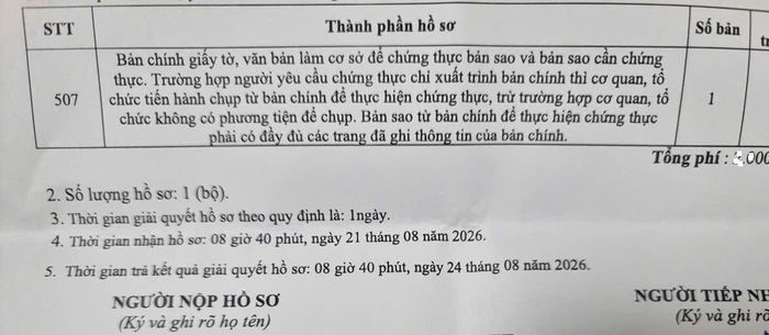 Lịch hẹn trả lại hồ sơ sau 1 ngày tiếp nhận