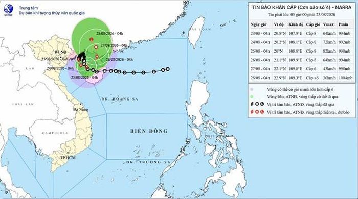 Đường di chuyển của cơn bão số 4.