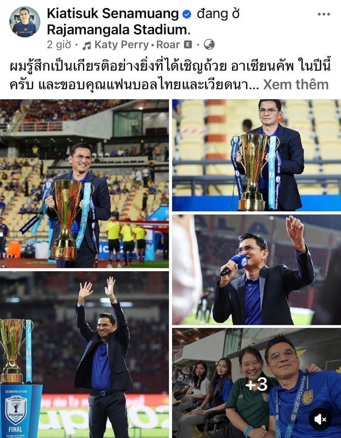 Kiatisuk Senamuang đã có động thái đáng chú ý sau khi tuyển Việt Nam đánh bại Thái Lan 2-0 ở trận chung kết lượt đi AFF Cup 2026 trên sân Rajamangala. Ảnh chụp màn hình