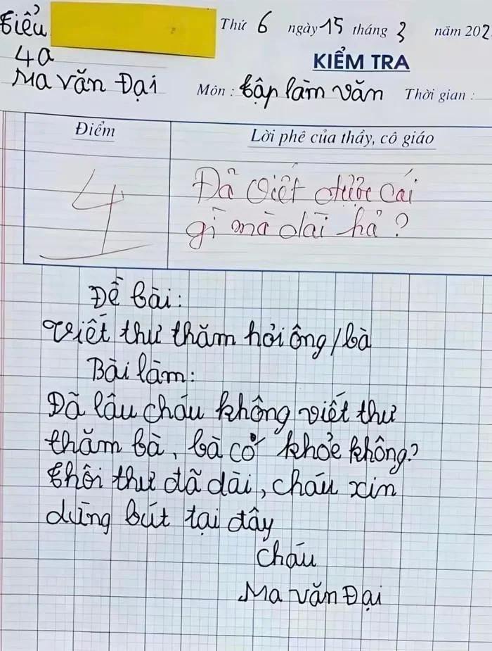 Bài văn viết thư hỏi thăm bà khiến dân tình cười ngất vì quá hài hước.