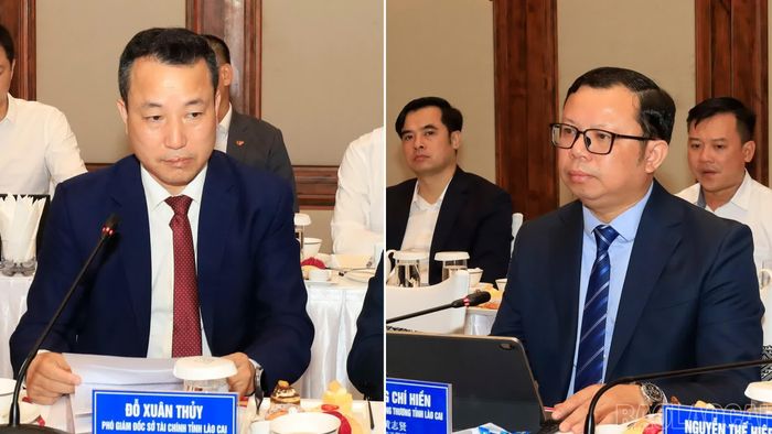 Lãnh đạo Sở Tài Chính và Sở Công Thương tỉnh Lào Cai phát biểu tại phiên thảo luận.