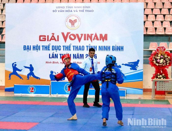 Một trận tranh tài của các VĐV tại Giải Vovinam Đại hội Thể dục thể thao tỉnh lần thứ I, năm 2026 đã diễn ra ngày 19/7/2026. Ảnh Khánh Dũng