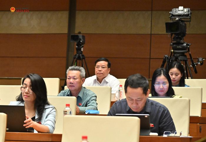 Các ĐBQH tỉnh Nghệ An dự phiên họp tại hội trường 22/8. Ảnh: Quang Khánh