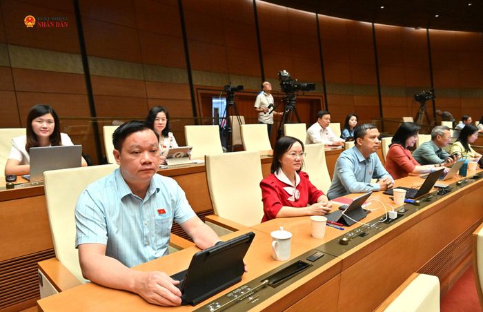 Đoàn ĐBQH tỉnh Nghệ An dự phiên họp tại hội trường 22/8. Ảnh: Quang Khánh