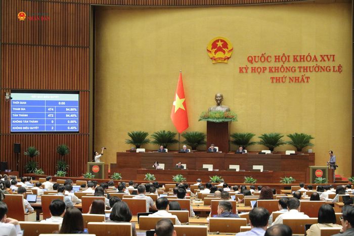 Quốc hội biểu quyết thông qua Luật sửa đổi, bổ sung một số điều của 9 luật về quân sự, quốc phòng. Ảnh: Hồ Long