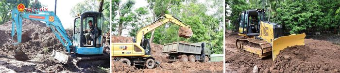 Máy móc được sử dụng để xử lý khối lượng đất lớn, tạo mặt bằng và mở rộng phạm vi khảo sát
