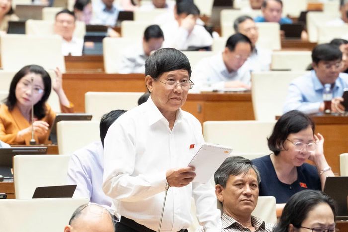 Đại biểu Vũ Hùng Vương (Đoàn ĐBQH tỉnh Vĩnh Long) phát biểu tại phiên họp.