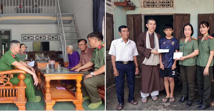 Cán bộ Công an phường Quảng Phú thăm, tặng quà gia đình chính sách, người có hoàn cảnh khó khăn trên địa bàn.
