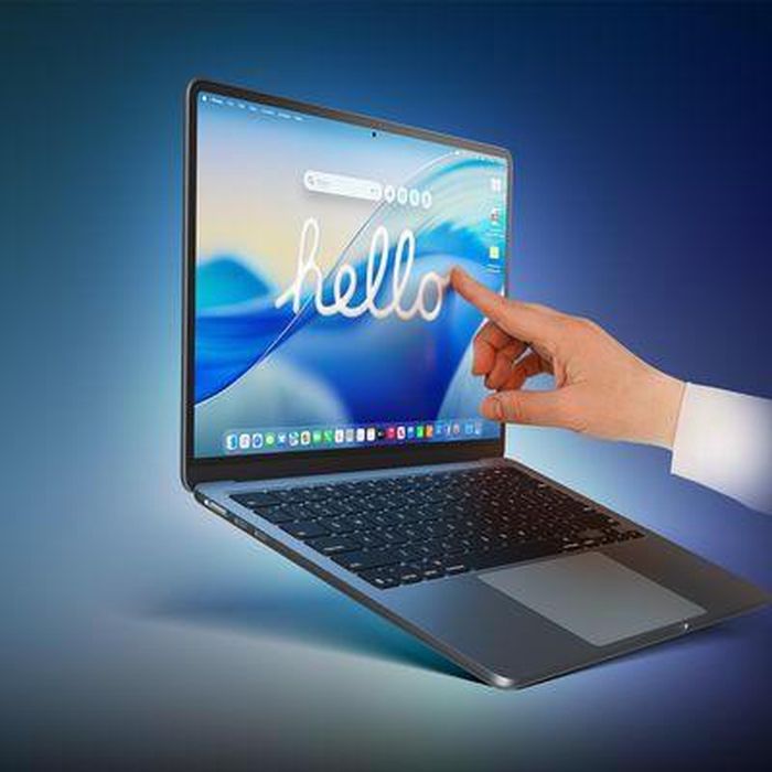 Ảnh dựng MacBook Pro với màn hình cảm ứng. Apple được cho là đang phát triển MacBook Pro OLED hỗ trợ thao tác chạm. Ảnh: MacRumors.